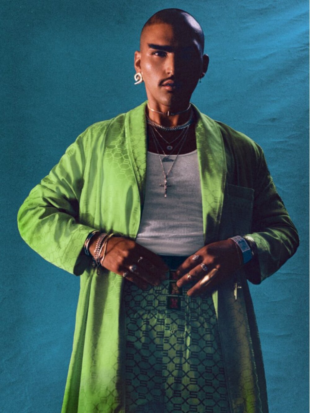 Savage X Fenty Smoking Jacket Robe in Neon Green Jacquard